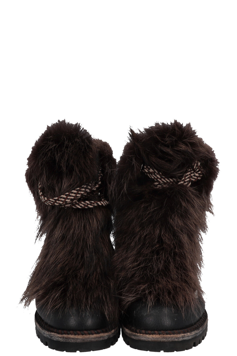 CHRISTIAN LOUBOUTIN Fur Hiking Boots Brown