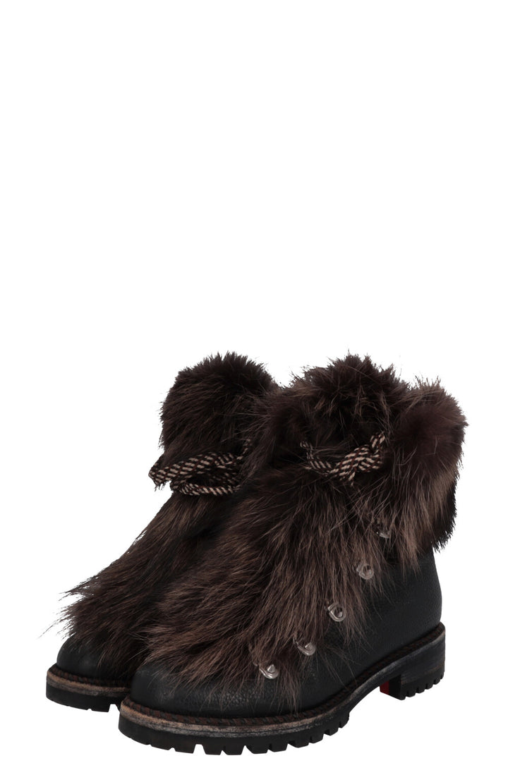CHRISTIAN LOUBOUTIN Fur Hiking Boots Brown