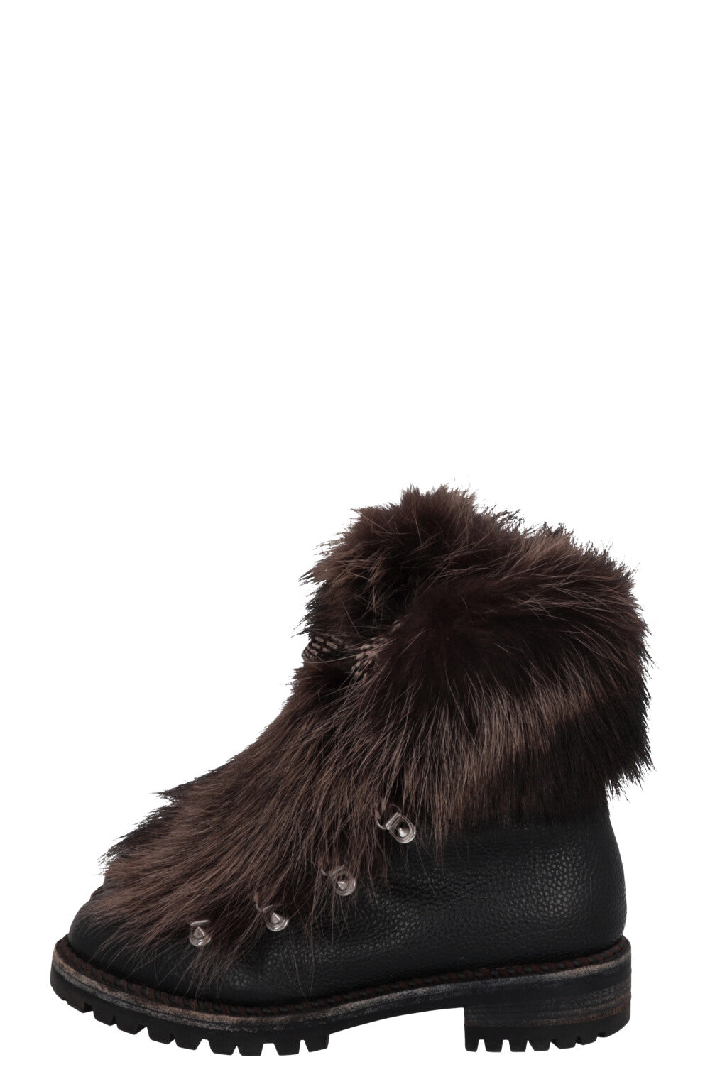 CHRISTIAN LOUBOUTIN Fur Hiking Boots Brown