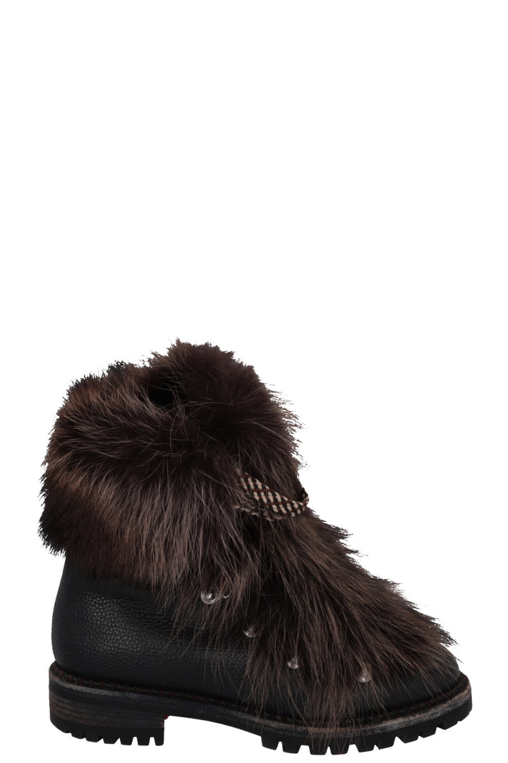 CHRISTIAN LOUBOUTIN Fur Hiking Boots Brown