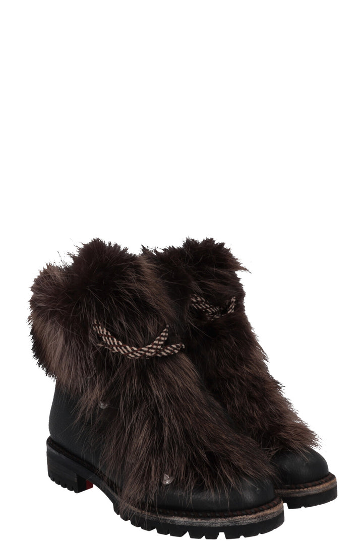 CHRISTIAN LOUBOUTIN Fur Hiking Boots Brown