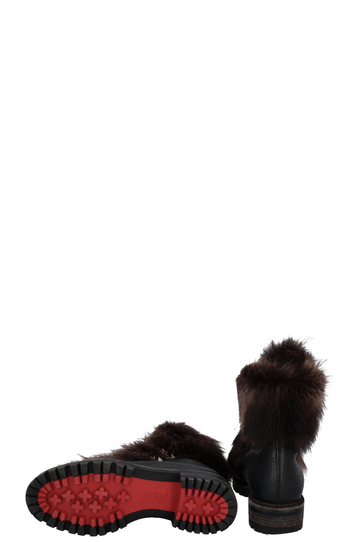 CHRISTIAN LOUBOUTIN Fur Hiking Boots Brown