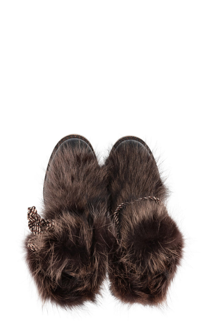 CHRISTIAN LOUBOUTIN Fur Hiking Boots Brown