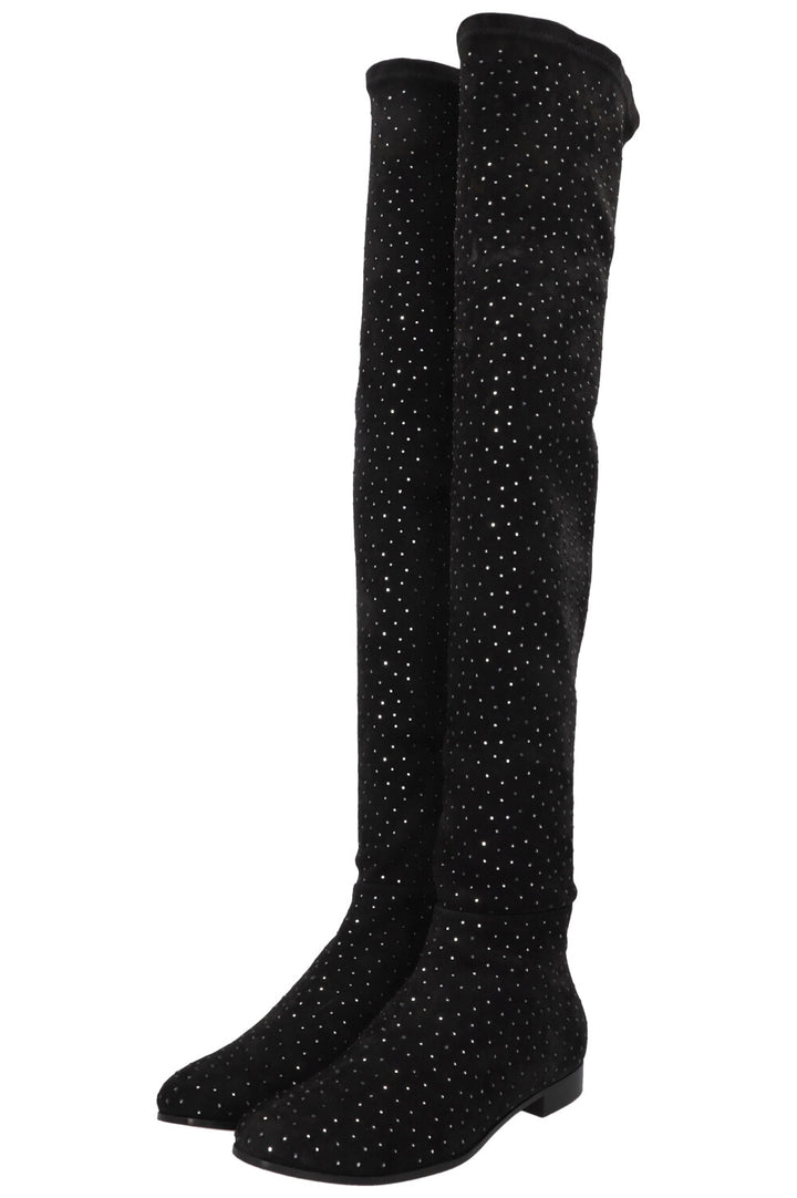 JIMMY CHOO Myren Crystal Overknee Boots Suede Black