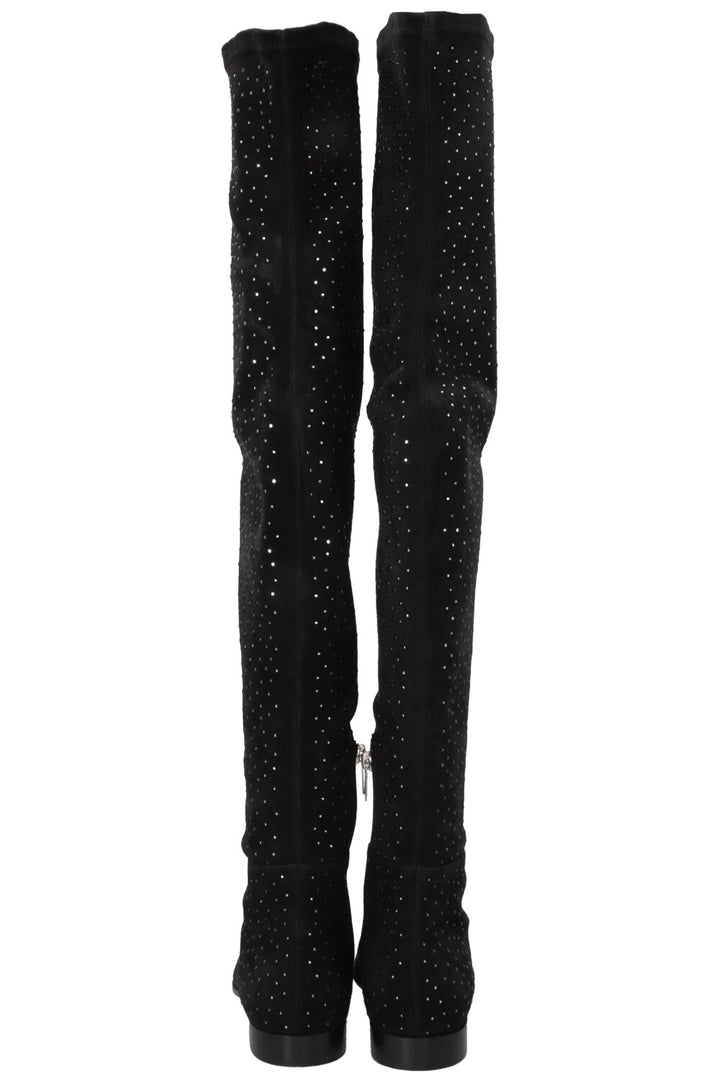 JIMMY CHOO Myren Crystal Overknee Boots Suede Black