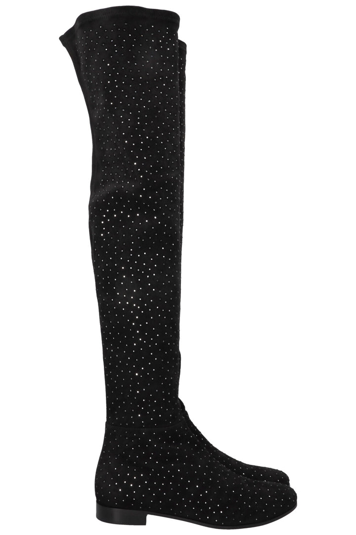 JIMMY CHOO Myren Crystal Overknee Boots Suede Black