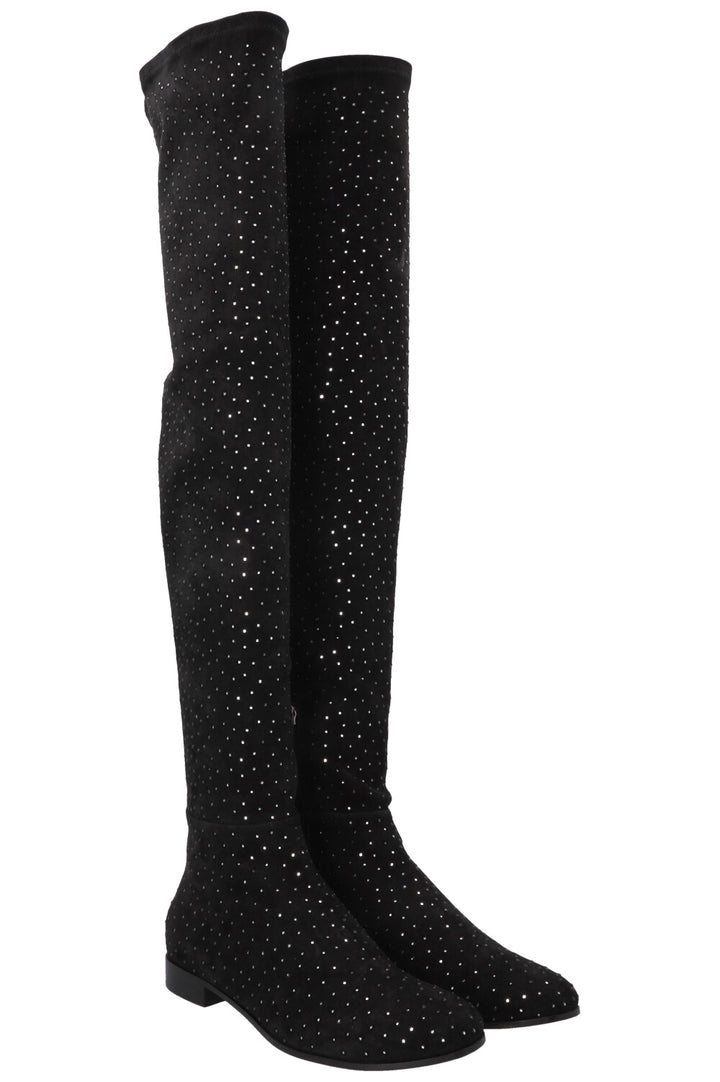 JIMMY CHOO Myren Crystal Overknee Boots Suede Black