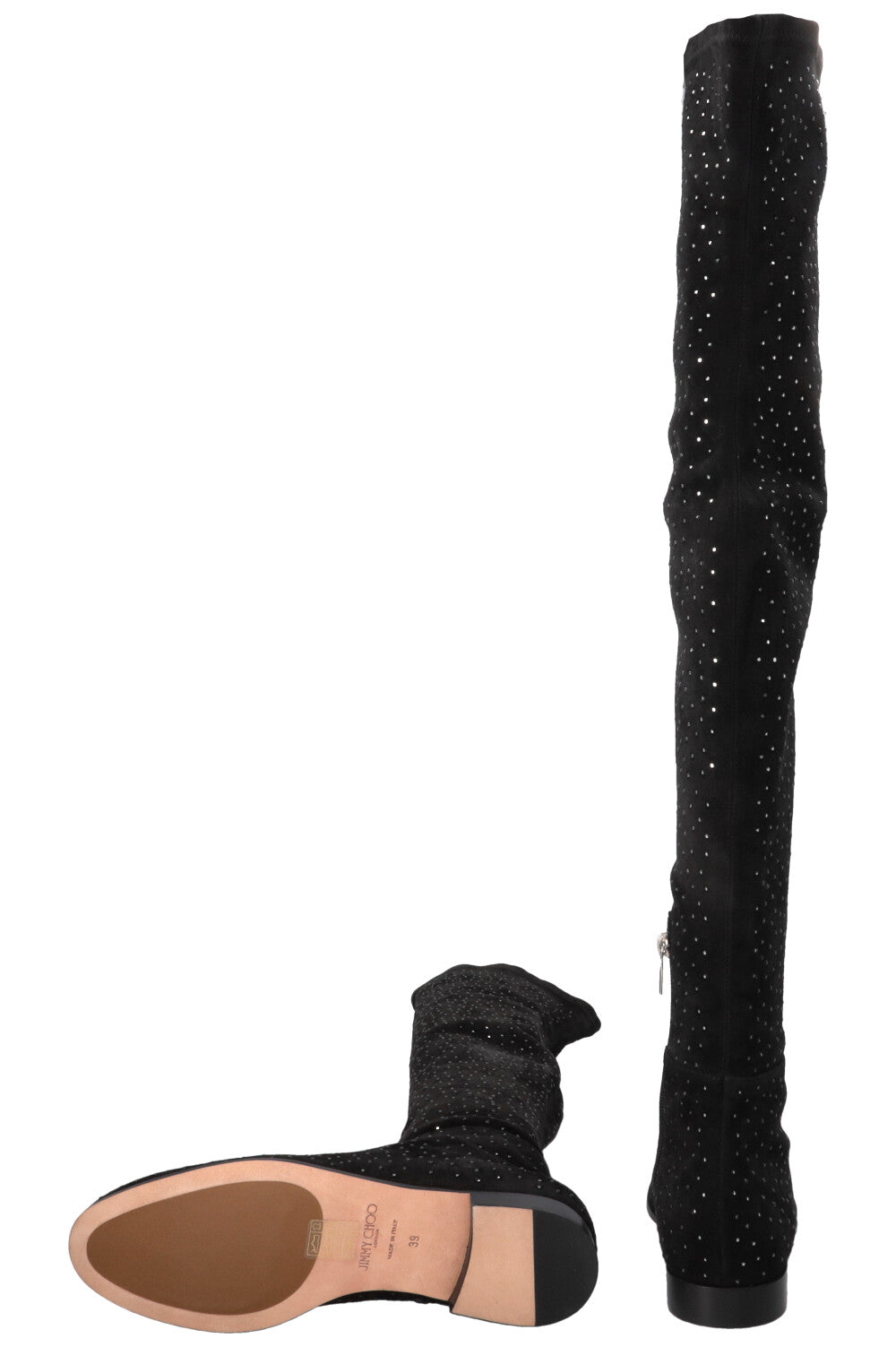 JIMMY CHOO Myren Crystal Overknee Boots Suede Black