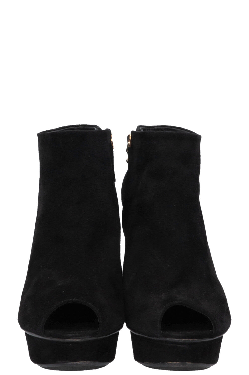 LOUIS VUITTON Open Toe Platform Heels Suede Black