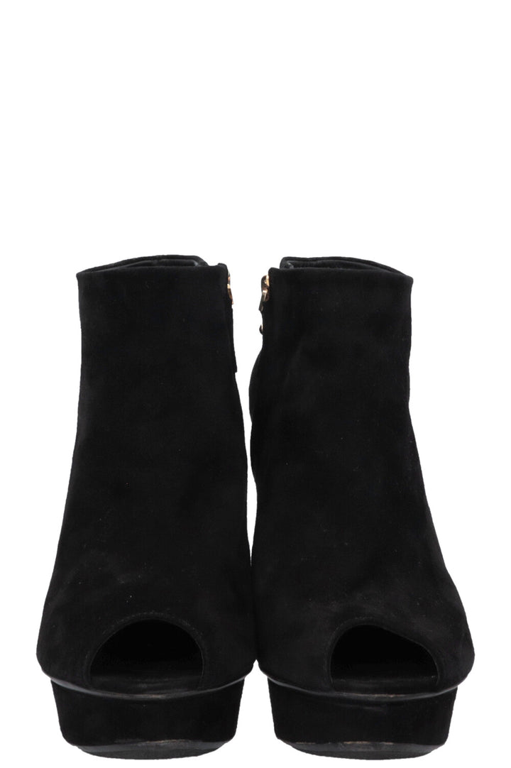 LOUIS VUITTON Open Toe Platform Heels Suede Black