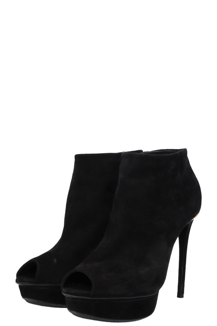 LOUIS VUITTON Open Toe Platform Heels Suede Black