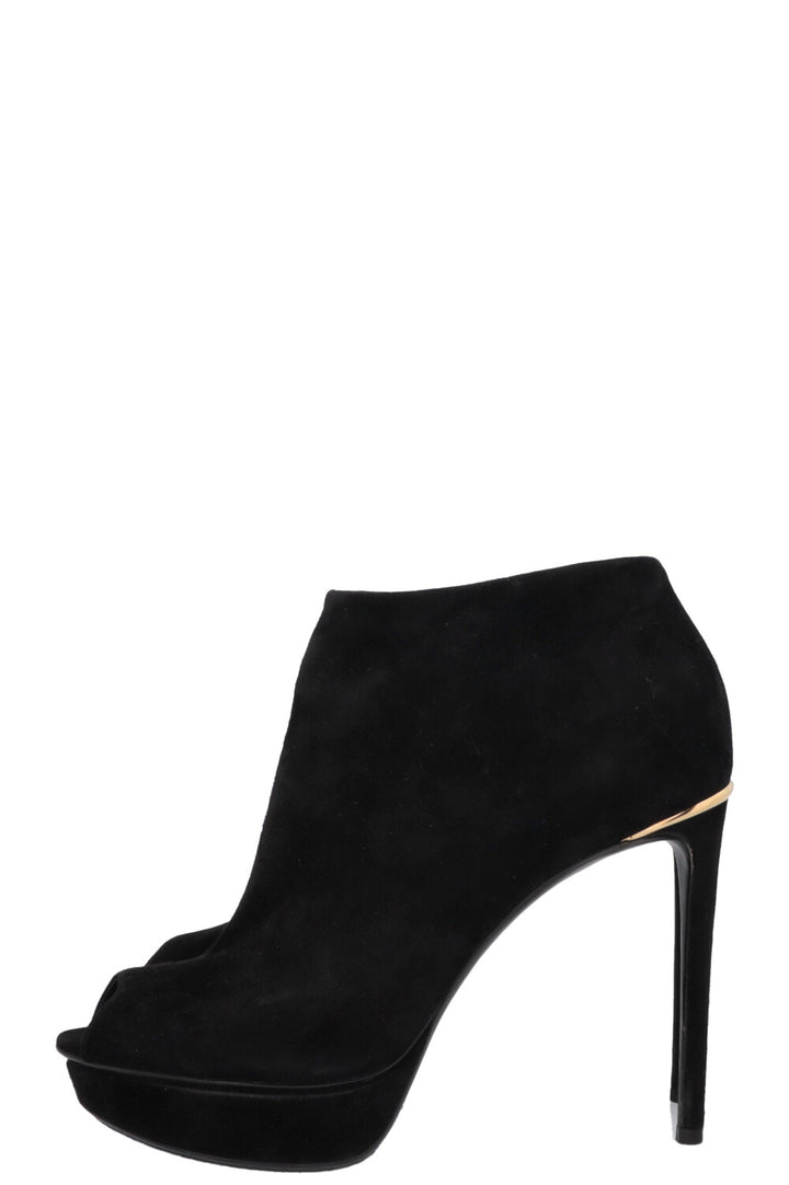 LOUIS VUITTON Open Toe Platform Heels Suede Black