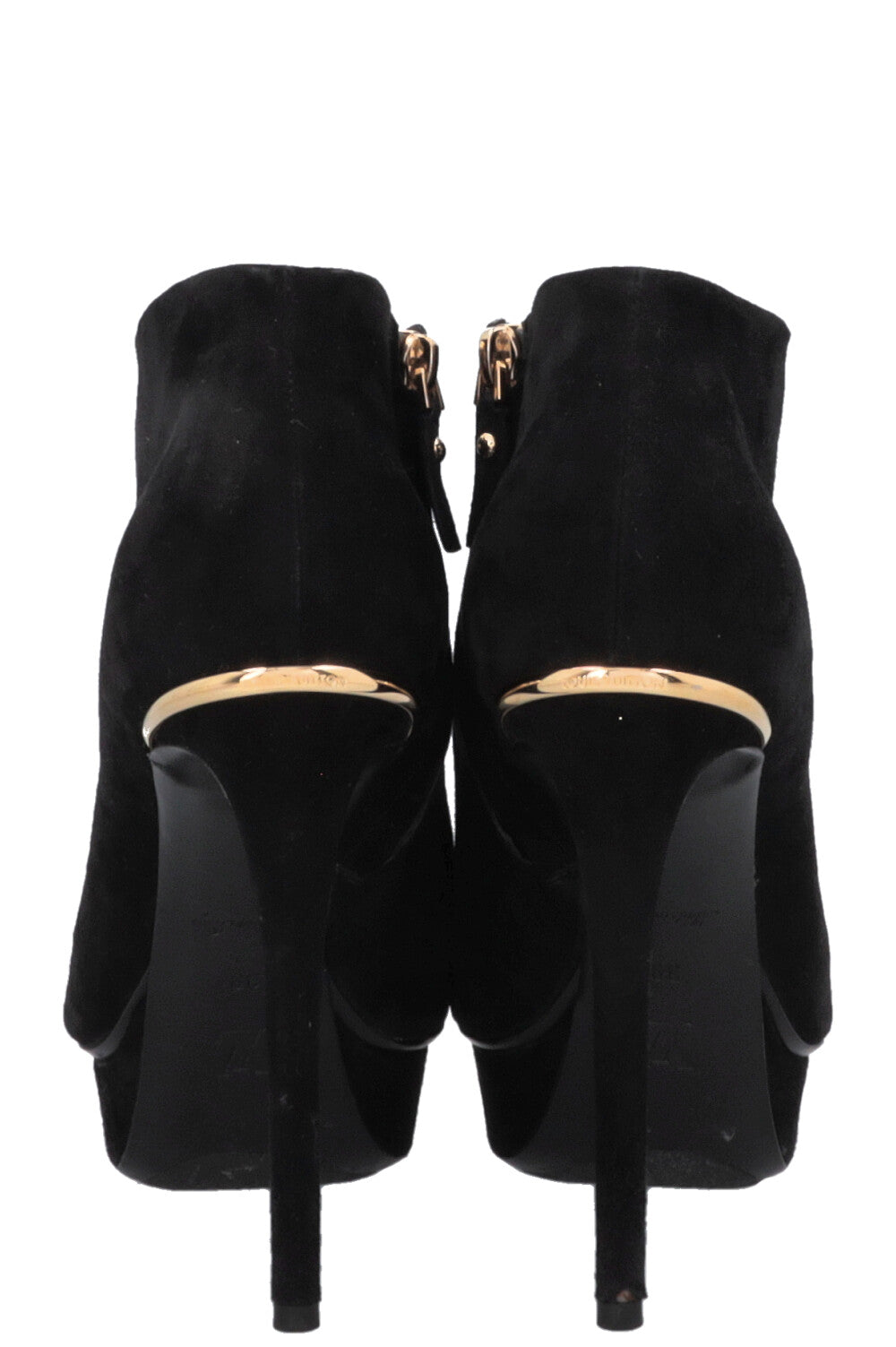 LOUIS VUITTON Open Toe Platform Heels Suede Black