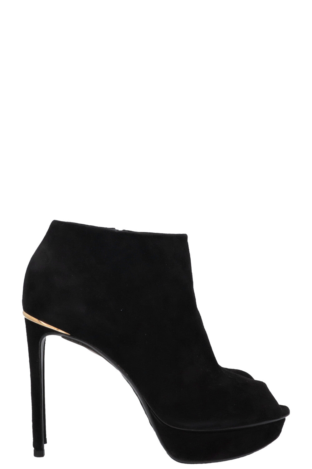 LOUIS VUITTON Open Toe Platform Heels Suede Black