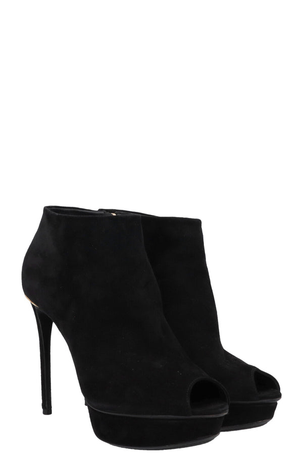 LOUIS VUITTON Open Toe Plateau Heels Suede Black