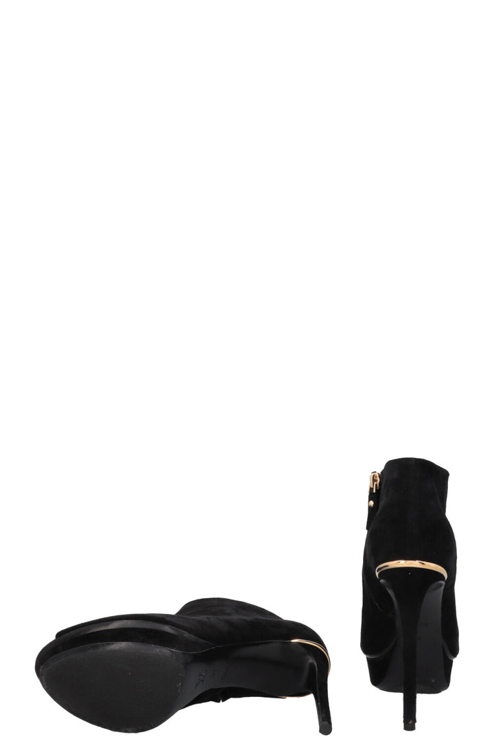 LOUIS VUITTON Open Toe Platform Heels Suede Black