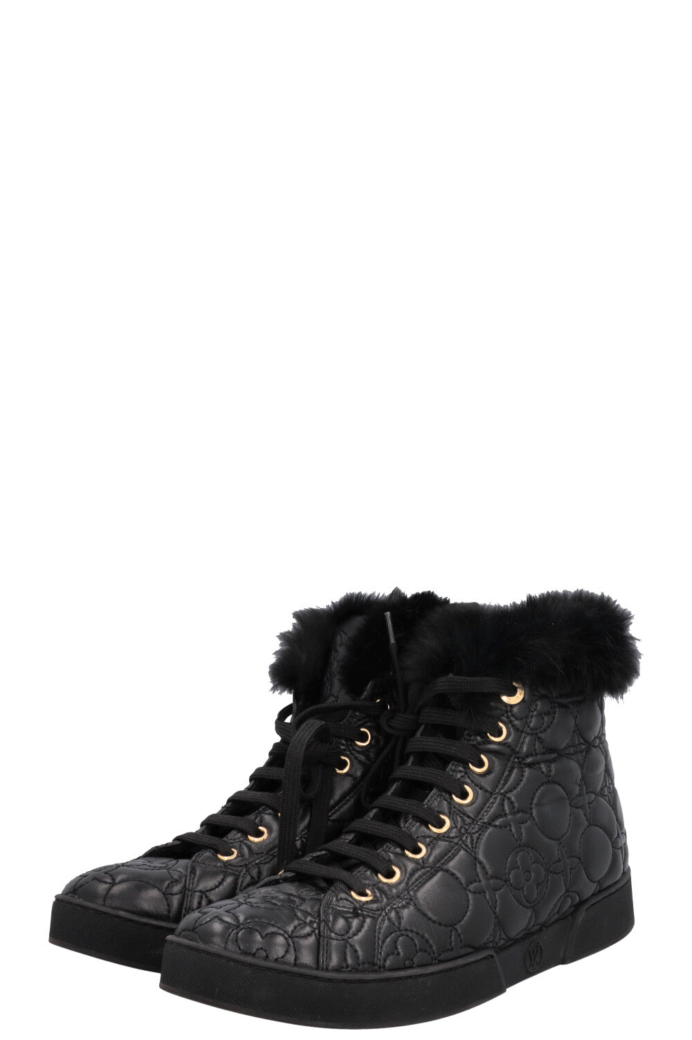 LOUIS VUITTON Fur Blossom Ankle Boots Leather