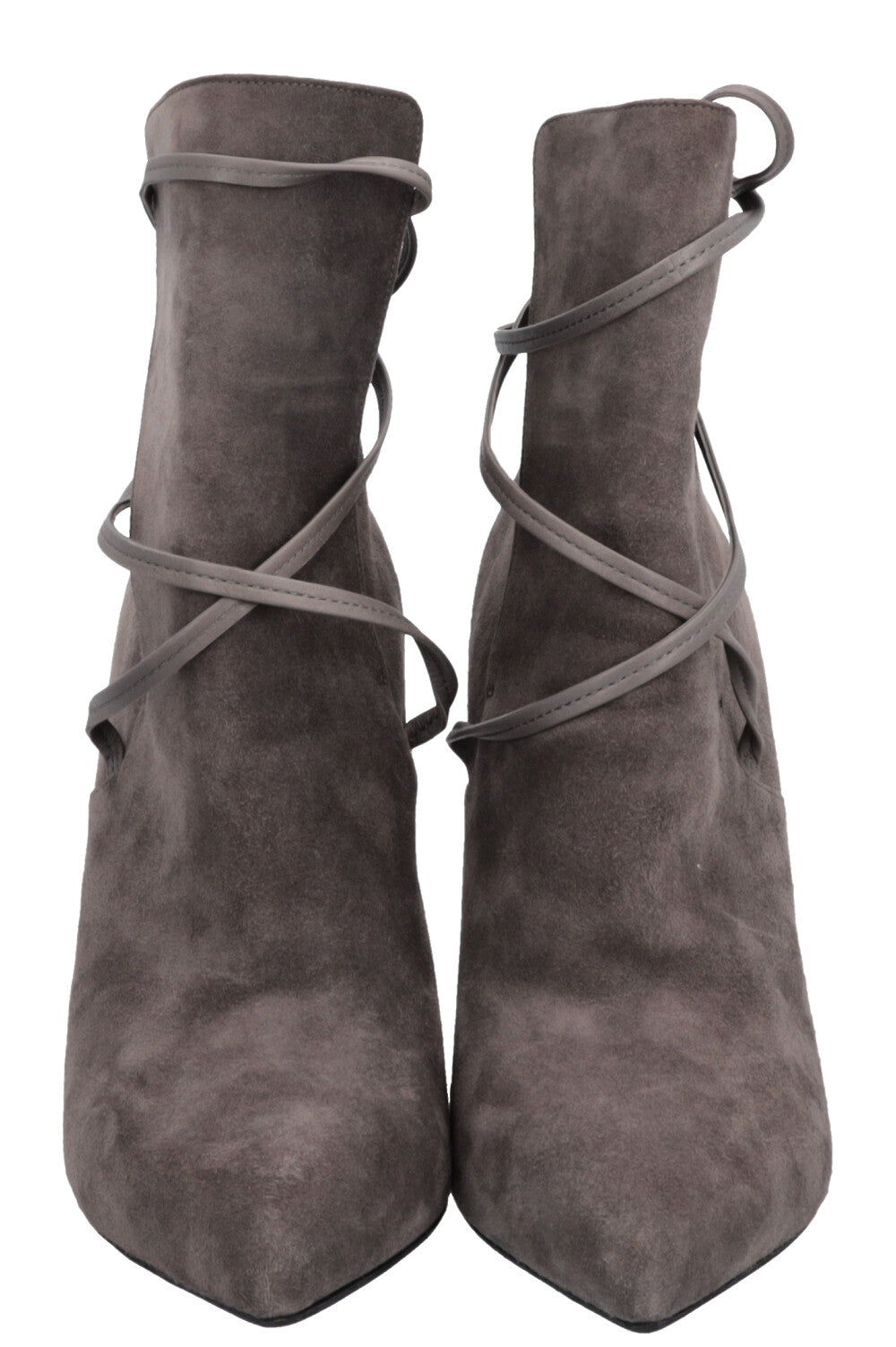 SAINT LAURENT Lace Up Heels Suede Grey