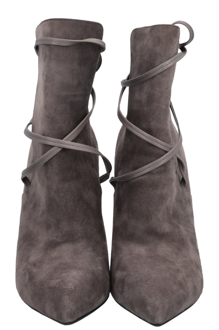 SAINT LAURENT Lace Up Heels Suede Grey