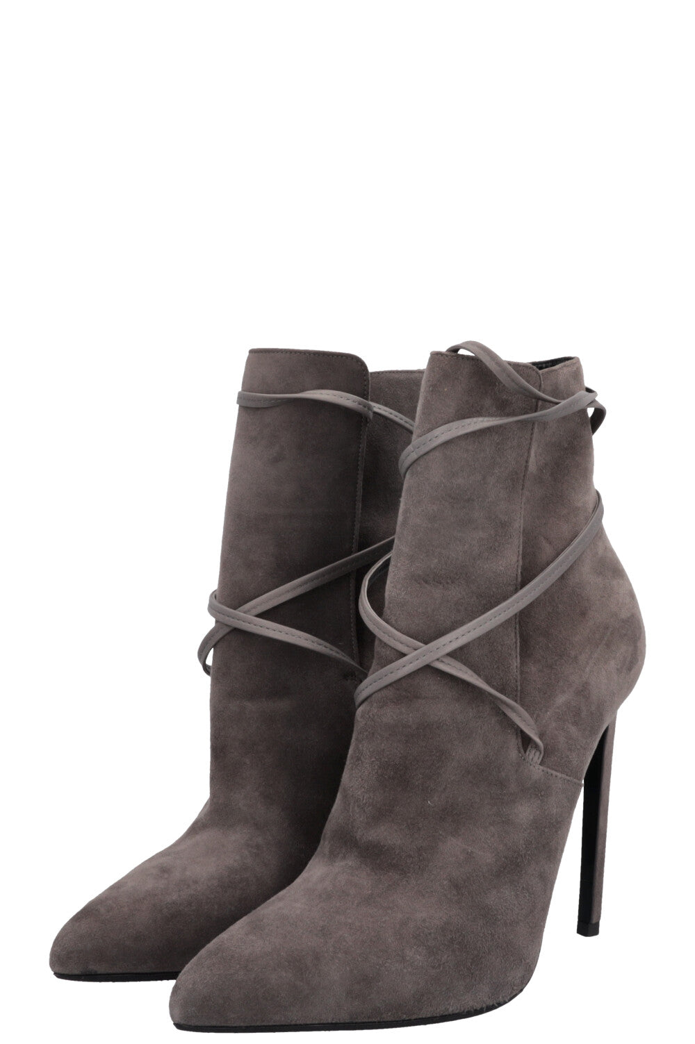 SAINT LAURENT Lace Up Heels Suede Grey
