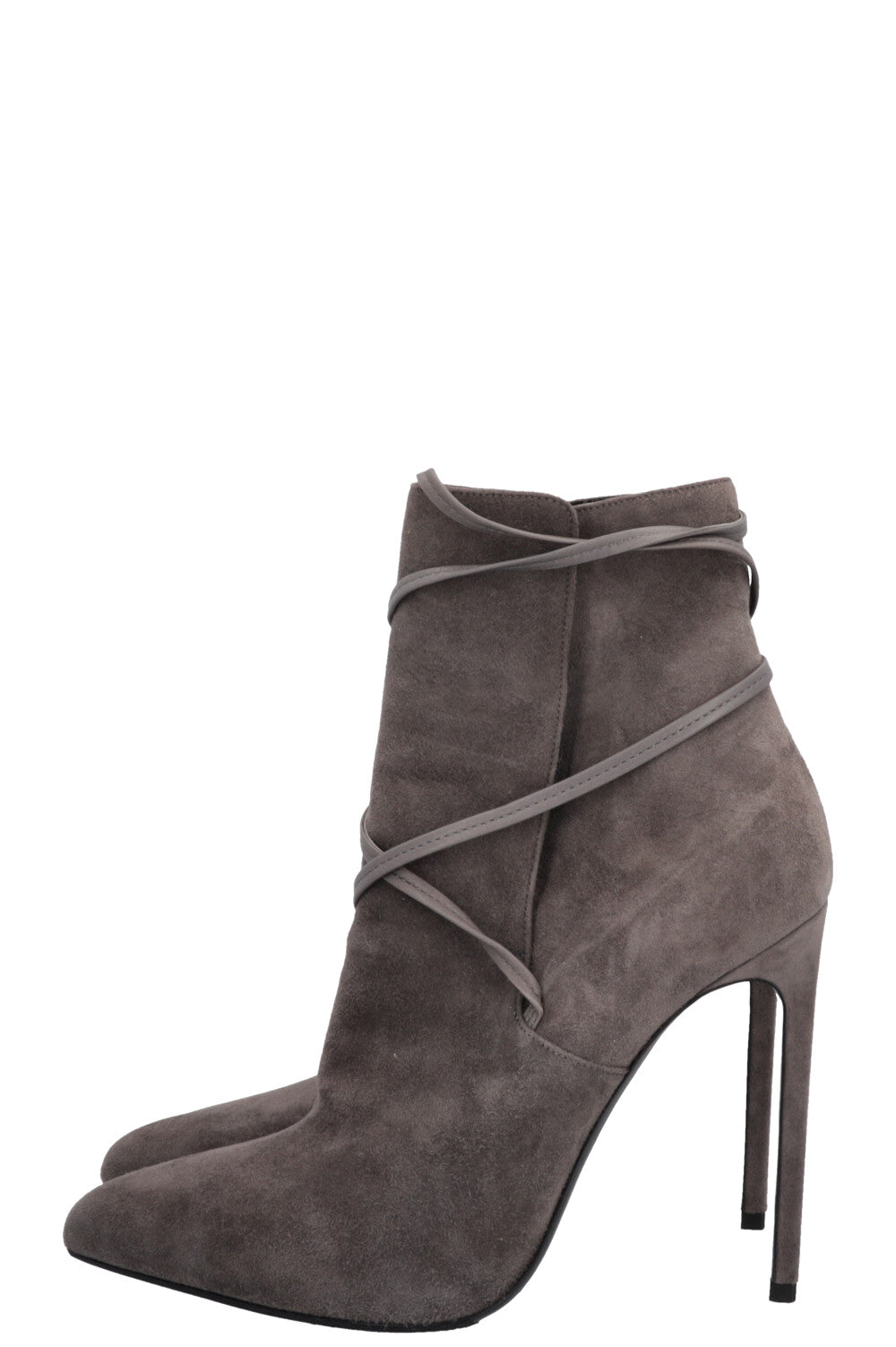 SAINT LAURENT Lace Up Heels Suede Grey