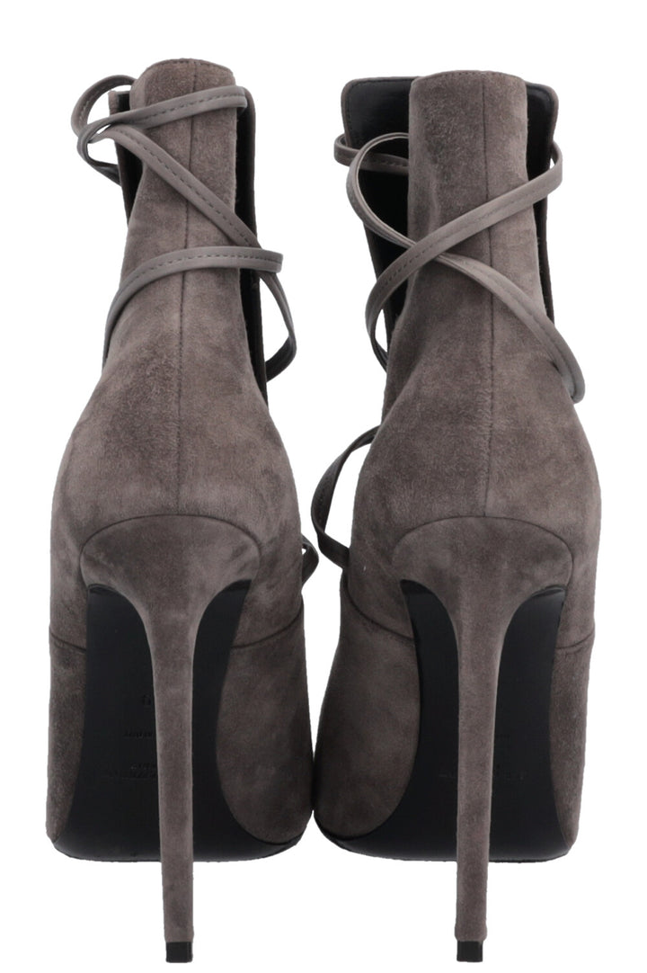 SAINT LAURENT Lace Up Heels Suede Grey