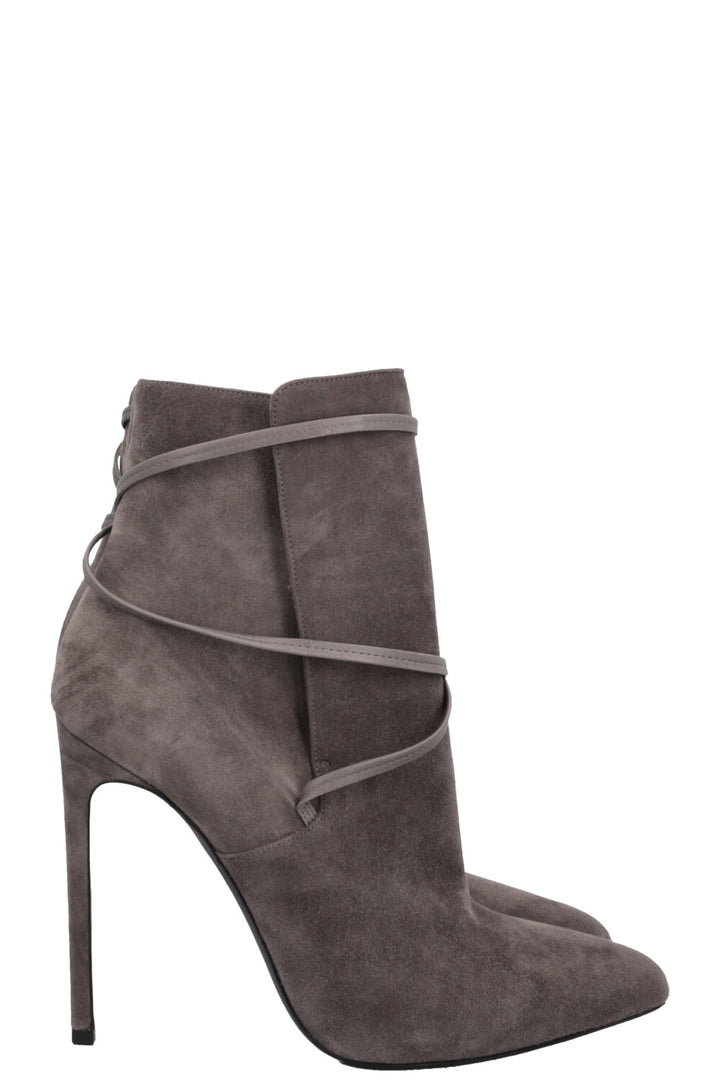 SAINT LAURENT Lace Up Heels Suede Grey