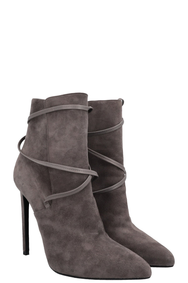 SAINT LAURENT Lace Up Heels Suede Grey