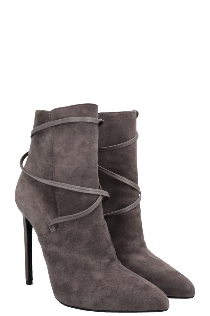SAINT LAURENT Lace Up Heels Suede Grey