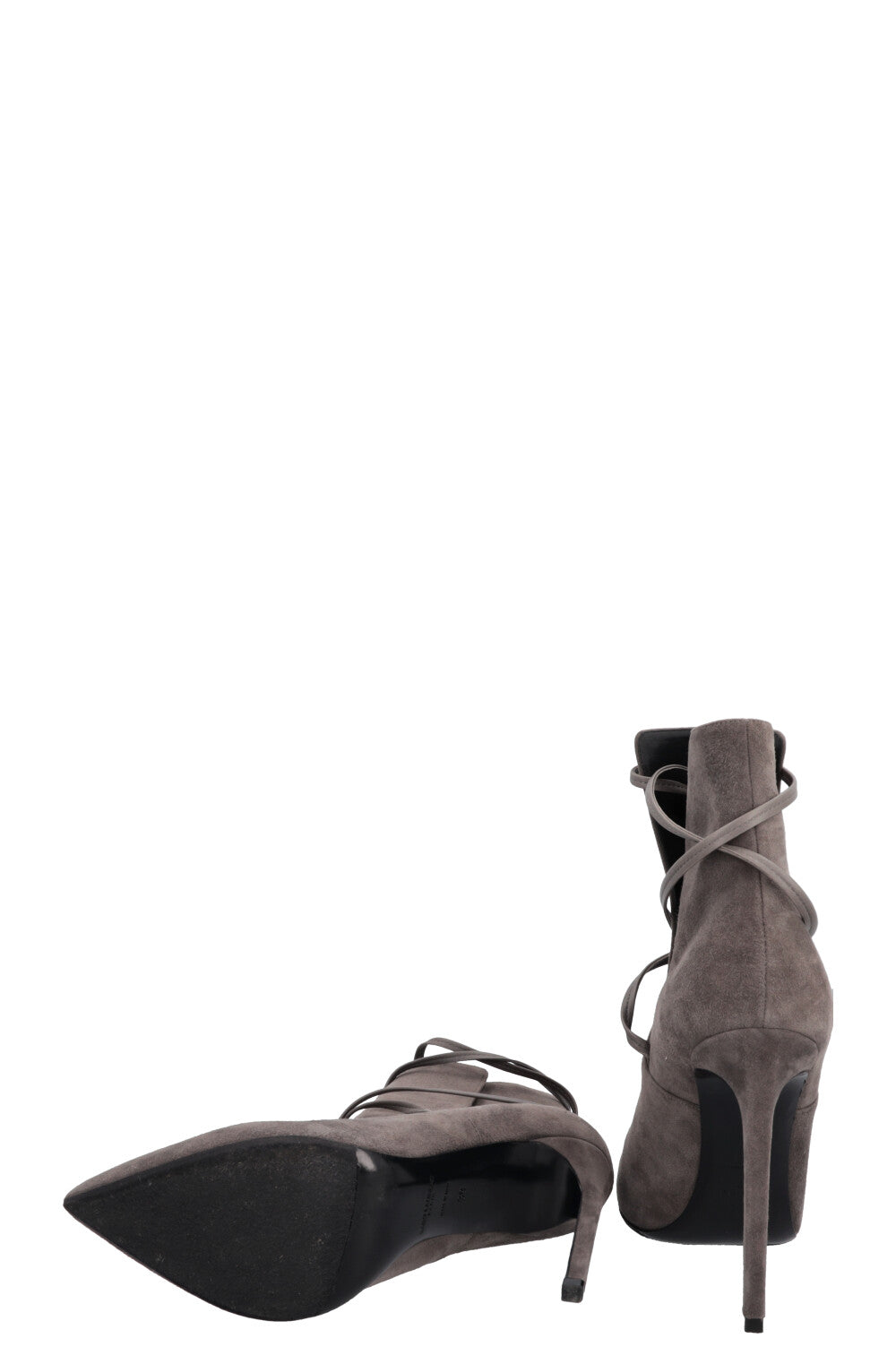 SAINT LAURENT Lace Up Heels Suede Grey