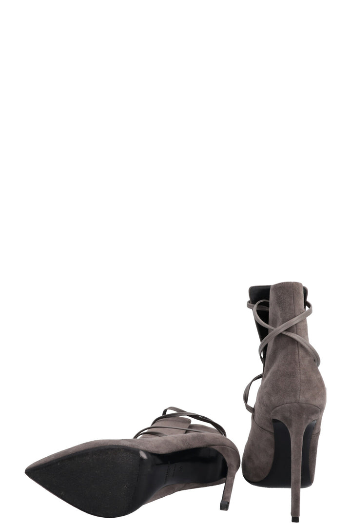 SAINT LAURENT Lace Up Heels Suede Grey