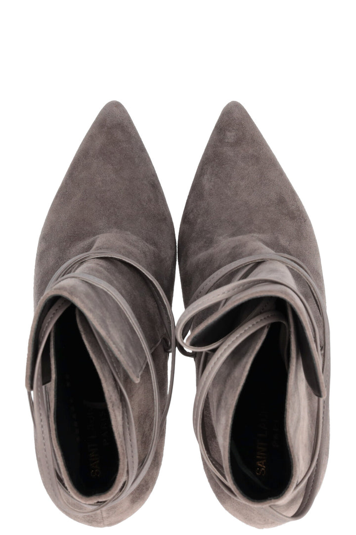 SAINT LAURENT Lace Up Heels Suede Grey