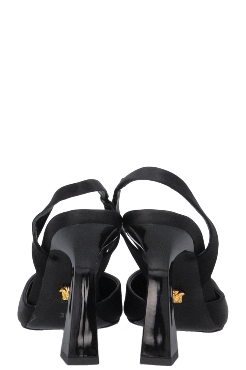 VERSACE Crystal La Medusa Slingback Heels Satin Black