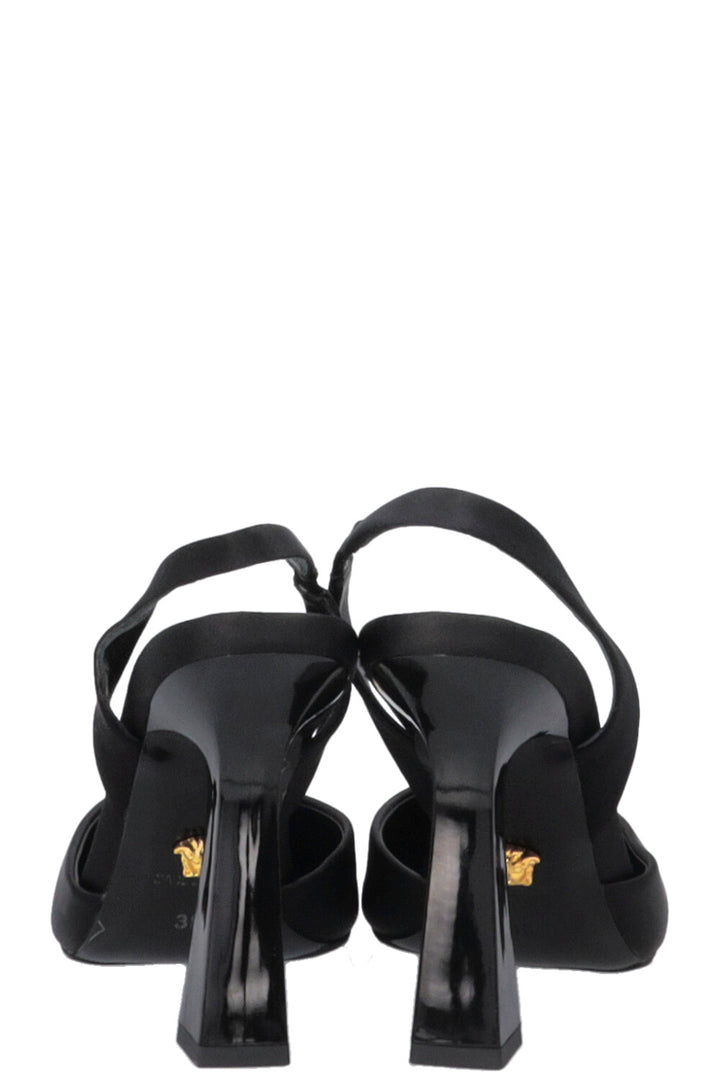 VERSACE Crystal La Medusa Slingback Heels Satin Black