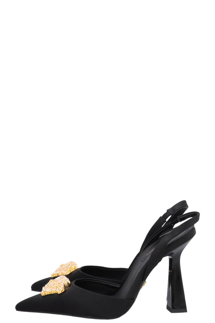 VERSACE Crystal La Medusa Slingback Heels Satin Black