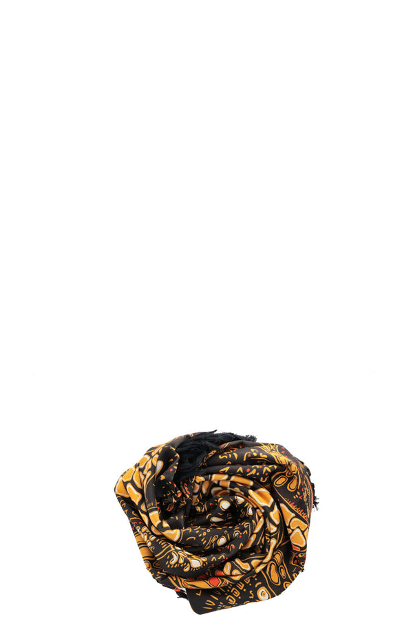 CHRISTIAN DIOR Fringed Giraffe Towl Cotton Black Yellow
