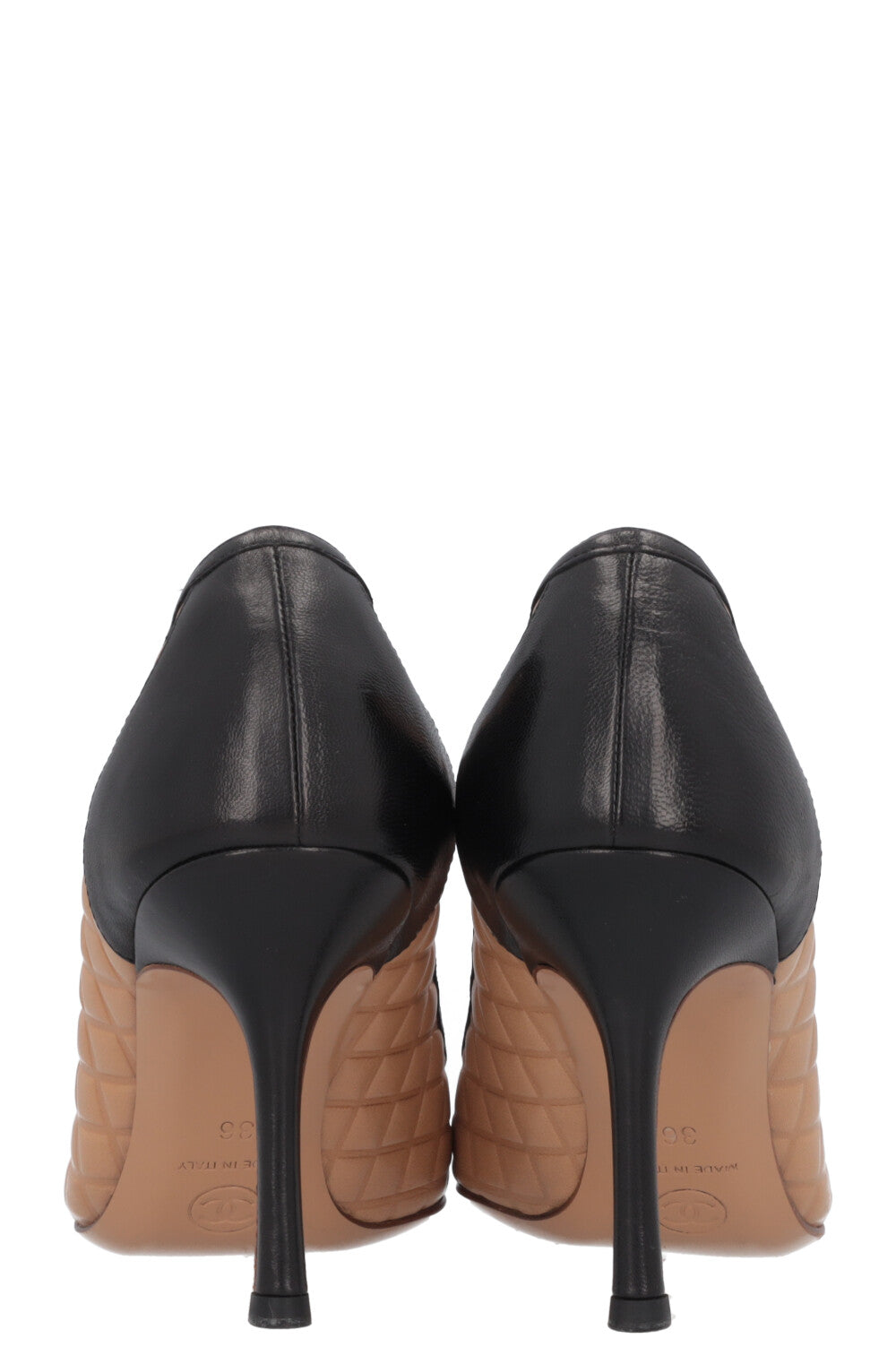 CHANEL Heels Quilted Beige Black