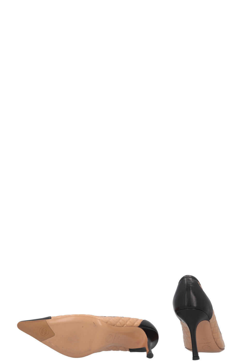CHANEL Heels Quilted Beige Black