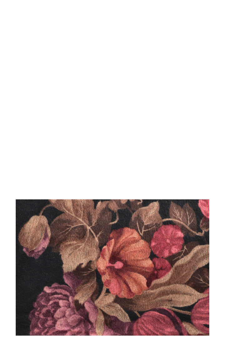 LORO PIANA Fringed Floral Plaid Cashmere Black Red