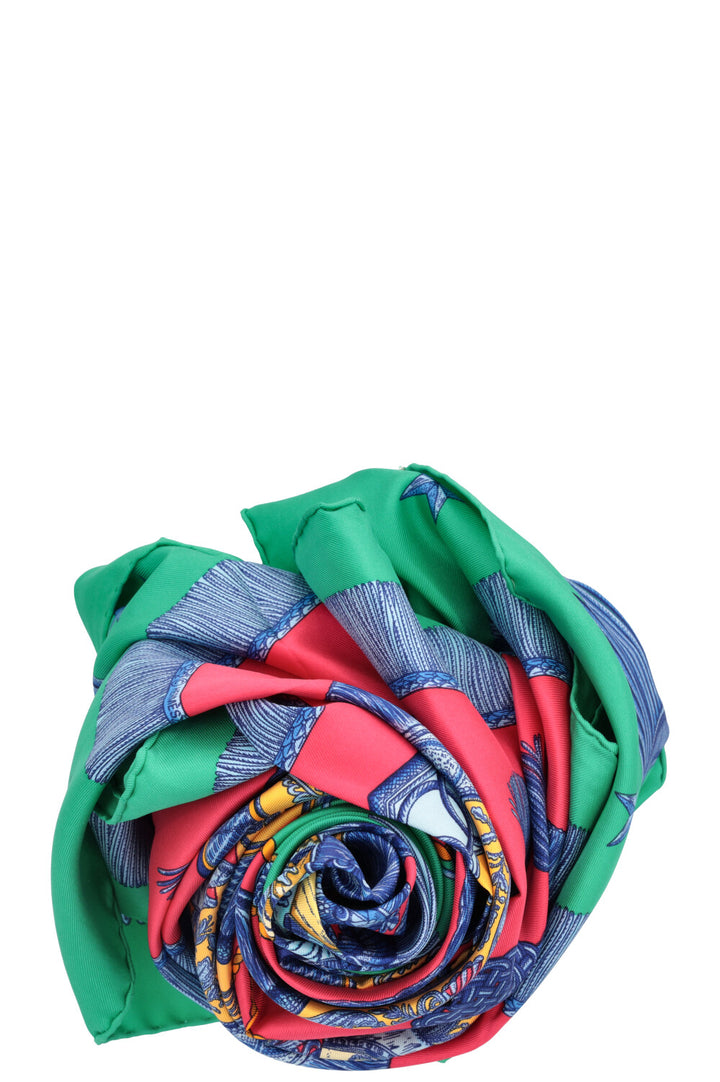 HERMÈS Poste et Cavalerie Carré 90 Silk Green Pink