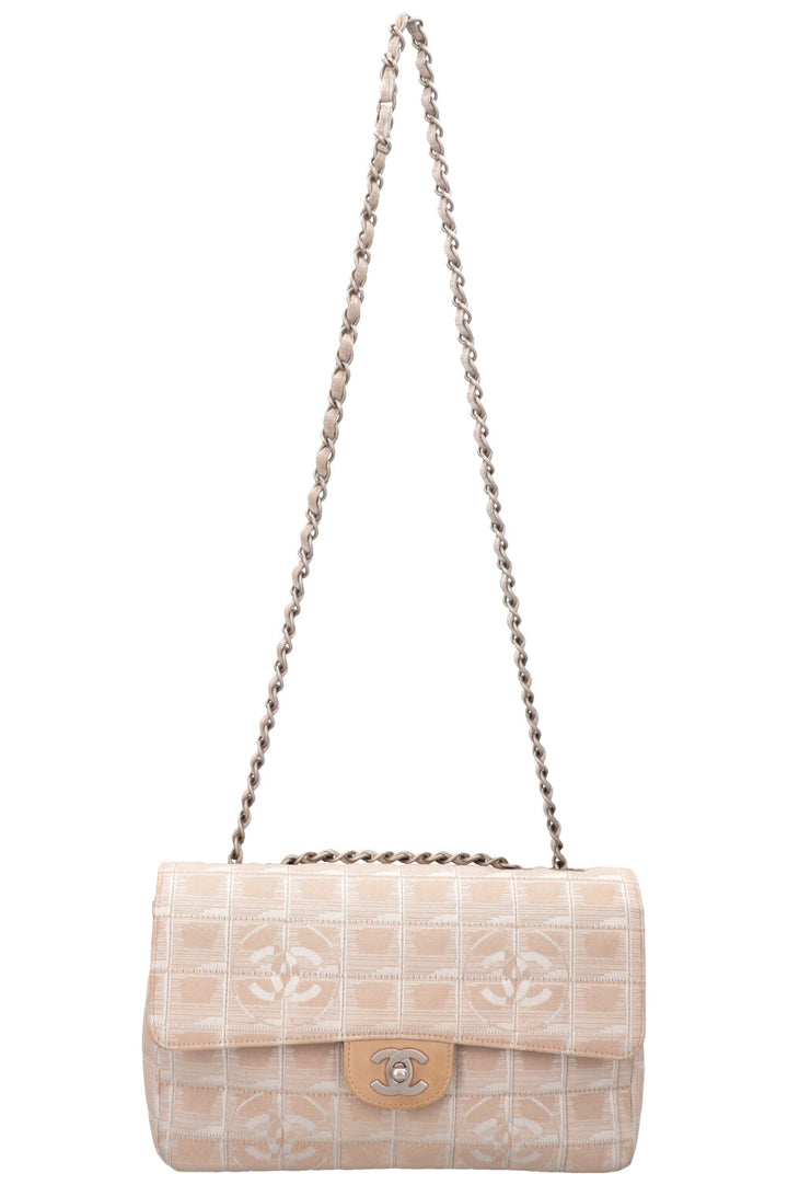 CHANEL Single Flap Bag CC Canvas Beige