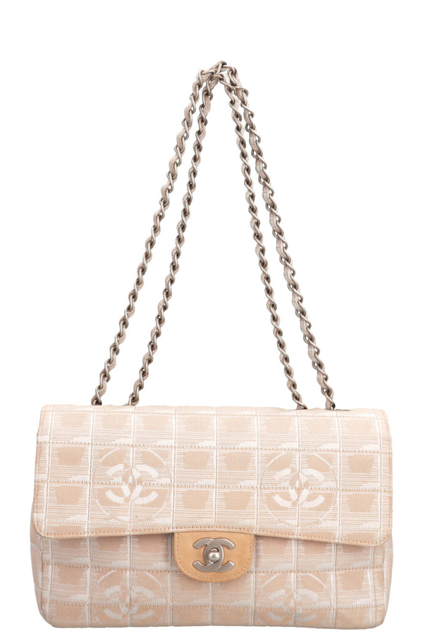 CHANEL Single Flap Bag CC Canvas Beige