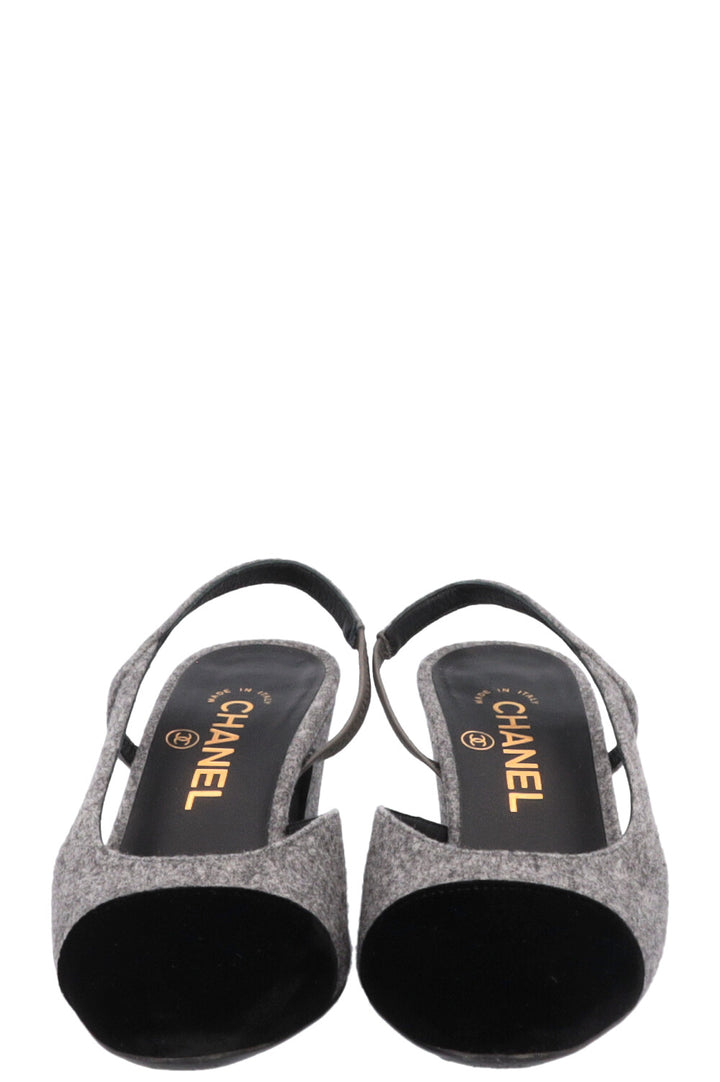 CHANEL Classic Slingback Felt Velvet Grey