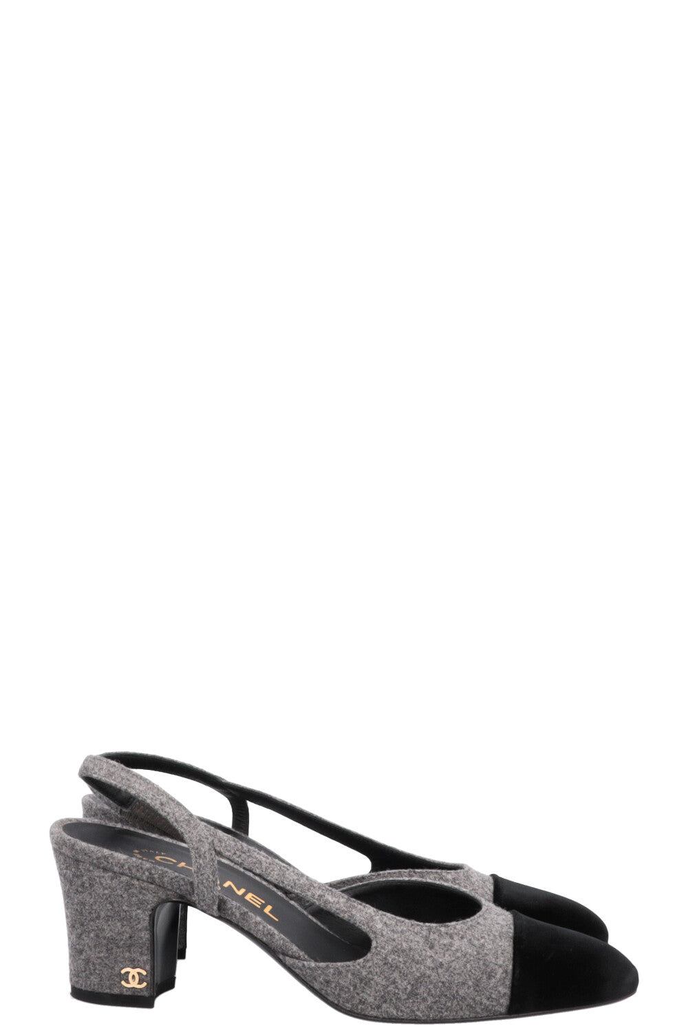 CHANEL Classic Slingback Felt Velvet Grey