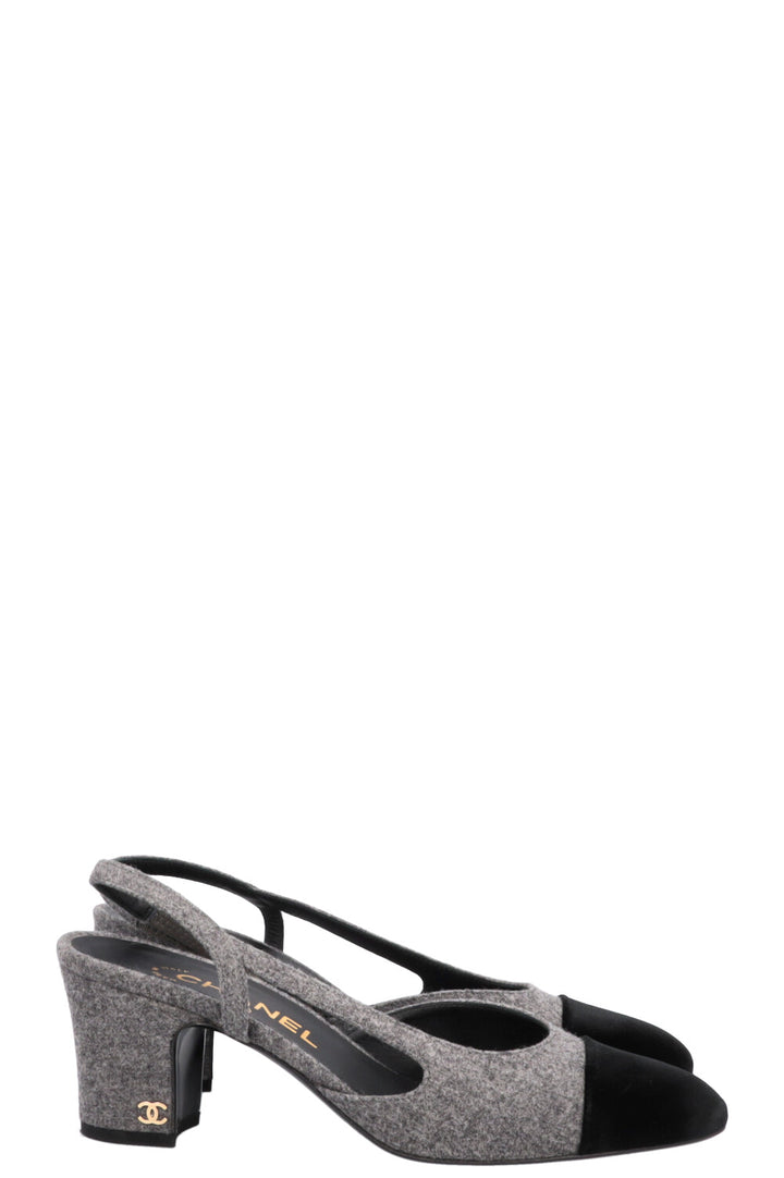 CHANEL Classic Slingback Felt Velvet Grey
