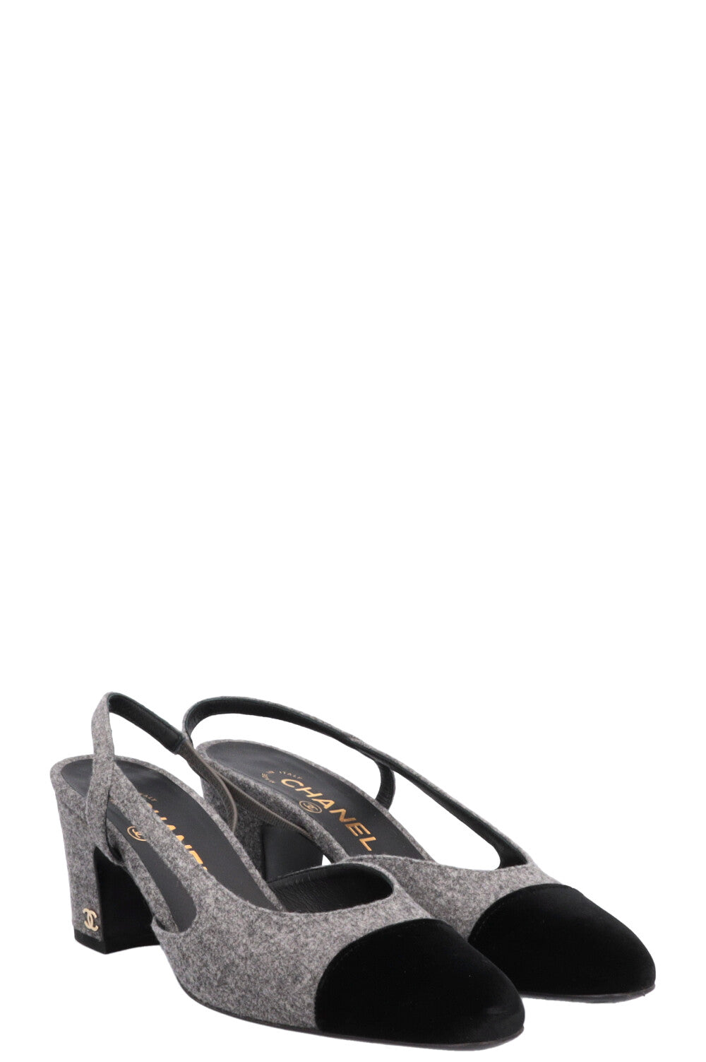 CHANEL Classic Slingback Felt Velvet Grey