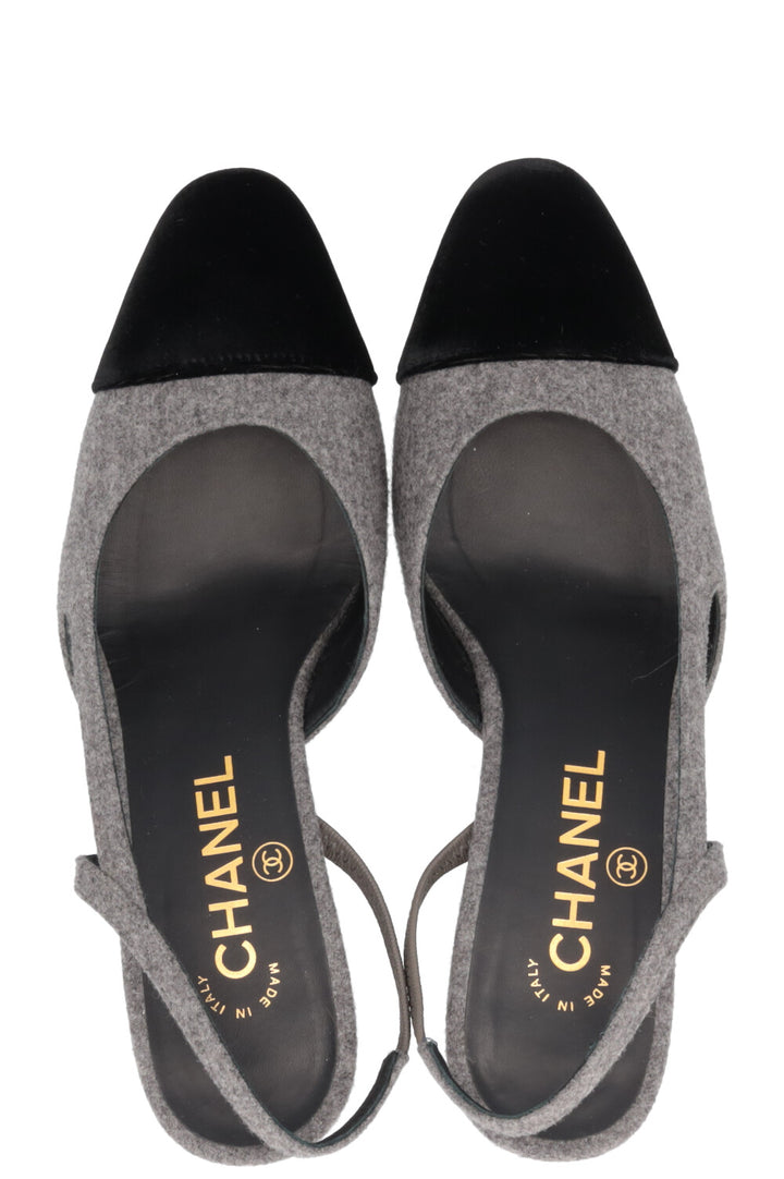 CHANEL Classic Slingback Felt Velvet Grey
