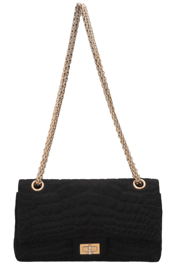 CHANEL 2.55 Reissue Croco Quilted Satin Crossbody Bag Black