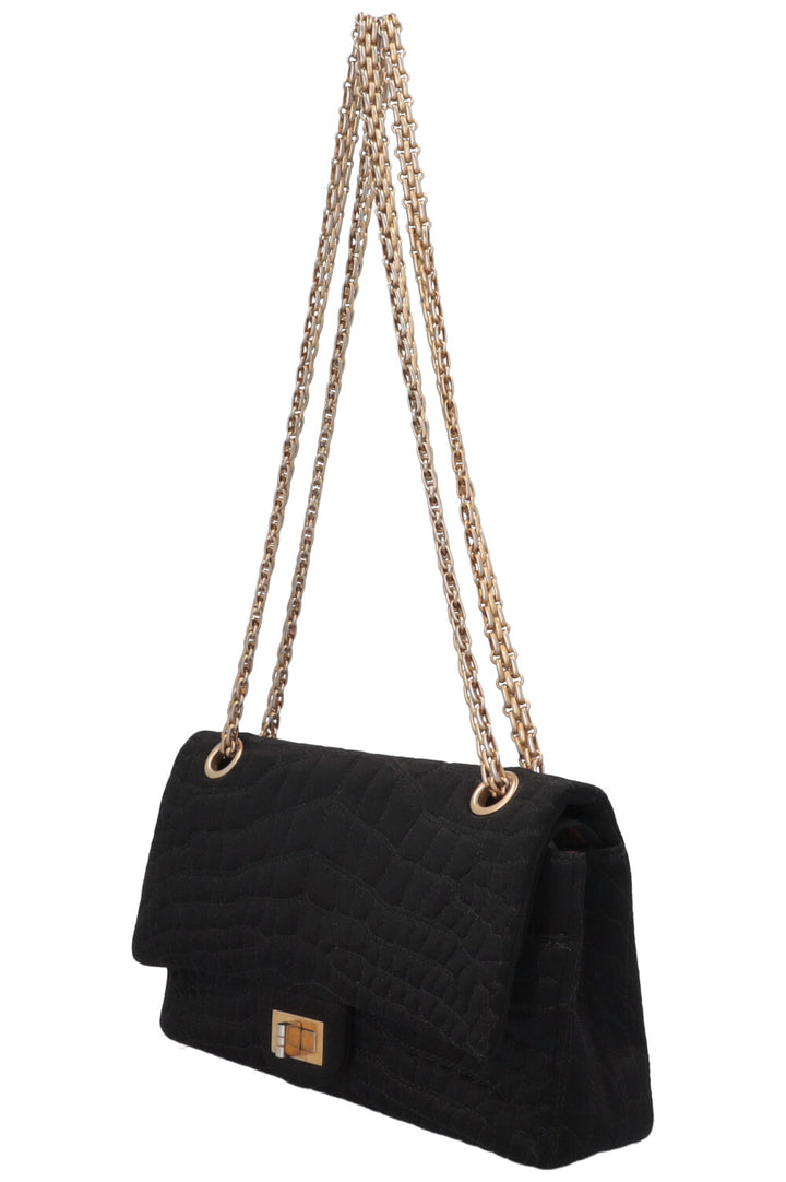 CHANEL 2.55 Reissue Croco Quilted Satin Crossbody Bag Black