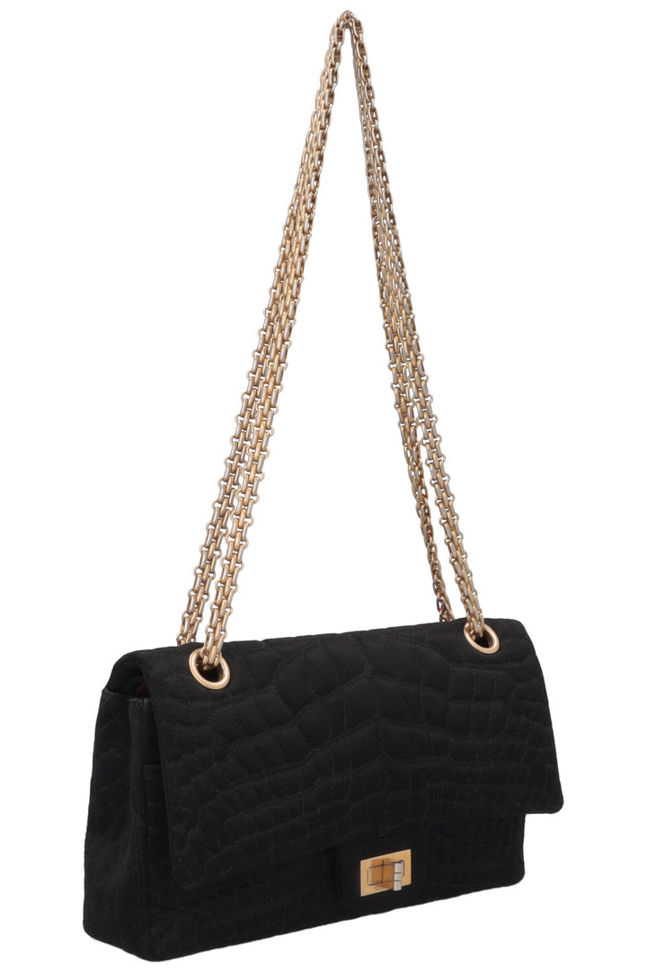 CHANEL 2.55 Reissue Croco Quilted Satin Crossbody Bag Black